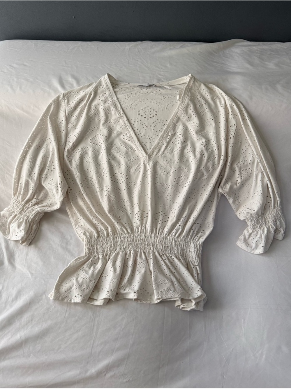 Embroidered Eyelet Blouse From Zara V Neckline Elasticized Details